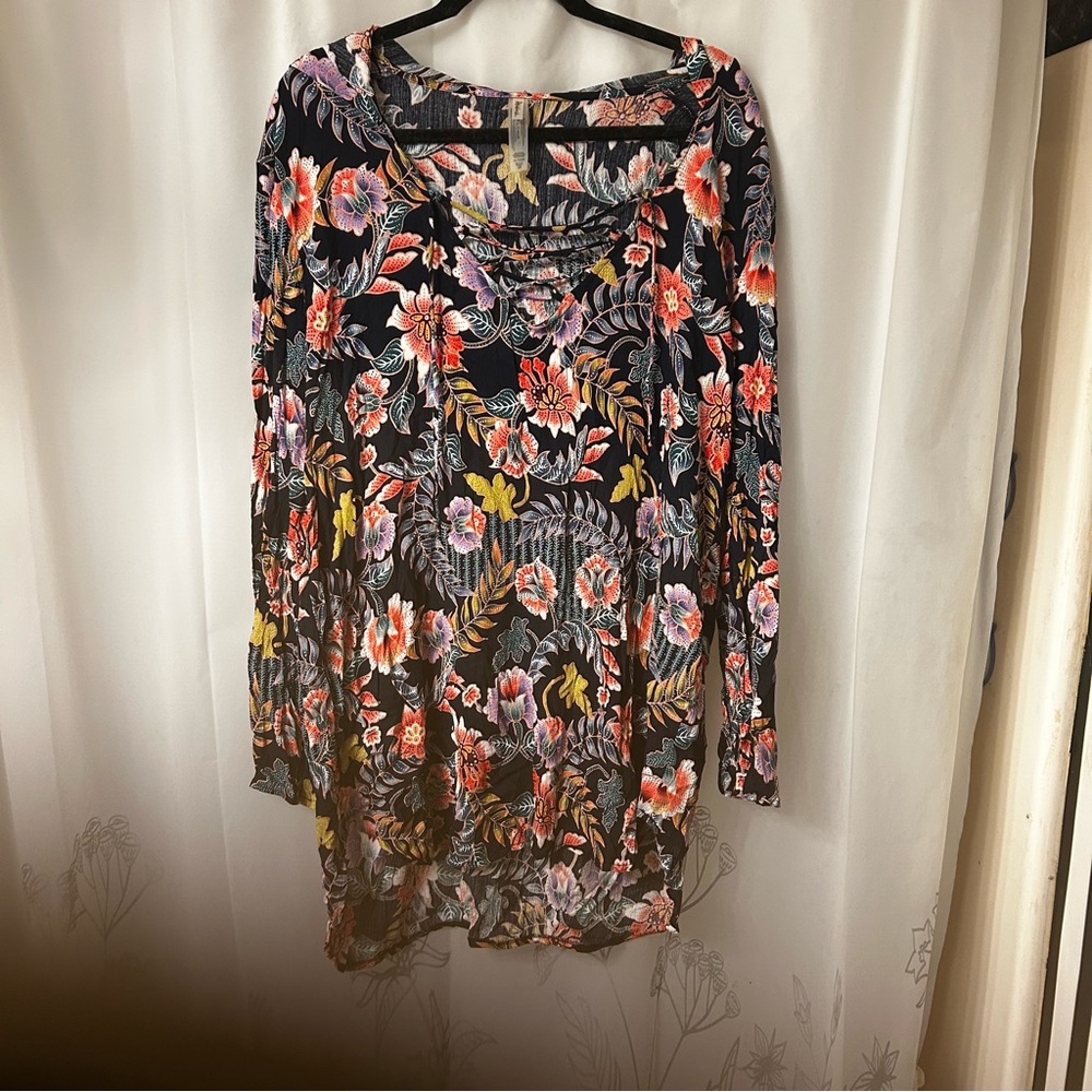 New Raisins Navy Floral Hooded Bathing suit‎ Cover-Up. Size XL